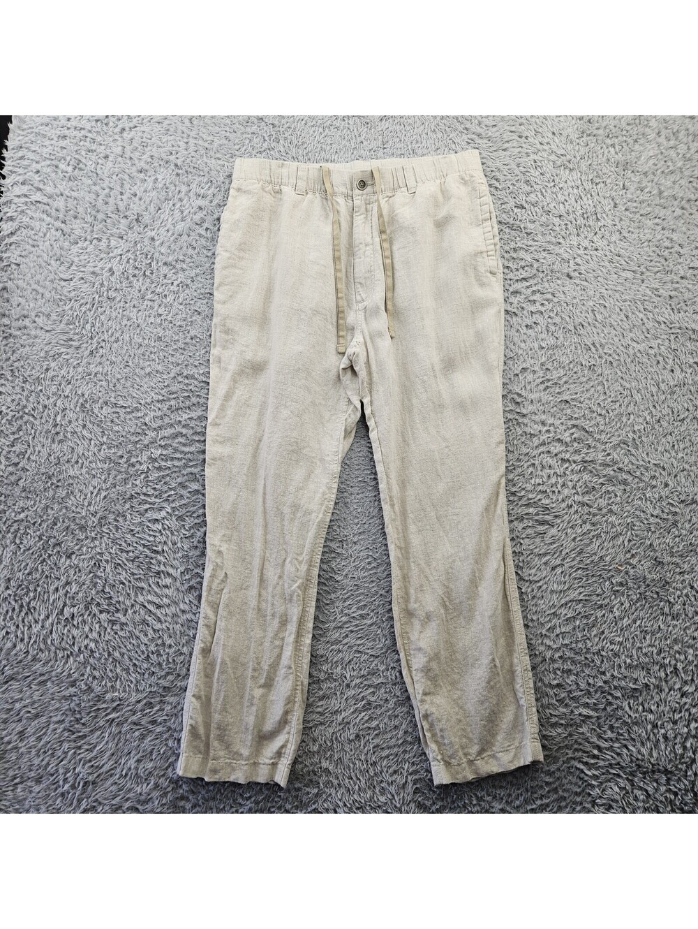 Caribbean 100% Linen Pants Men 36x32 (Fits 34-36x30) Drawstring Beige